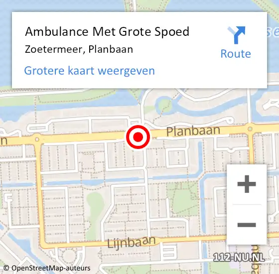 Locatie op kaart van de 112 melding: Ambulance Met Grote Spoed Naar Zoetermeer, Planbaan op 7 september 2018 17:06