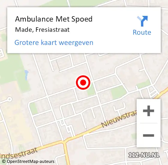 Locatie op kaart van de 112 melding: Ambulance Met Spoed Naar Made, Fresiastraat op 7 september 2018 18:00