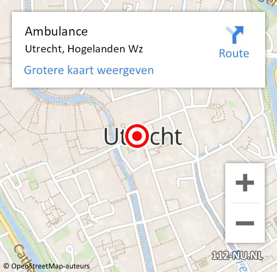 Locatie op kaart van de 112 melding: Ambulance Utrecht, Hogelanden Wz op 7 september 2018 18:50