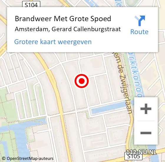Locatie op kaart van de 112 melding: Brandweer Met Grote Spoed Naar Amsterdam, Gerard Callenburgstraat op 7 september 2018 18:55