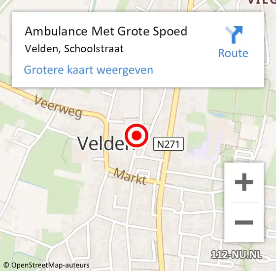 Locatie op kaart van de 112 melding: Ambulance Met Grote Spoed Naar Velden, Schoolstraat op 7 september 2018 19:43
