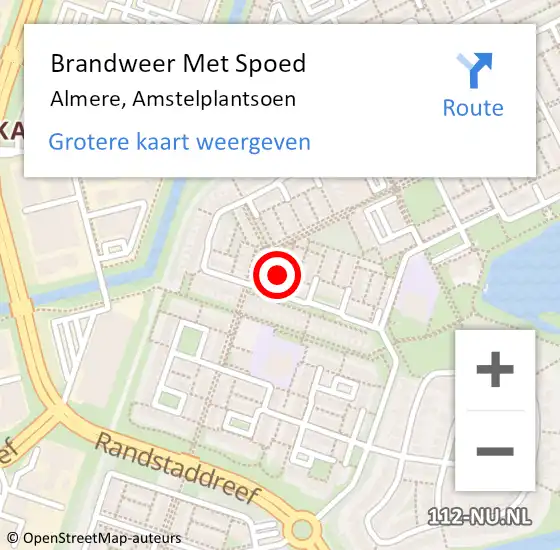 Locatie op kaart van de 112 melding: Brandweer Met Spoed Naar Almere, Amstelplantsoen op 7 september 2018 20:00