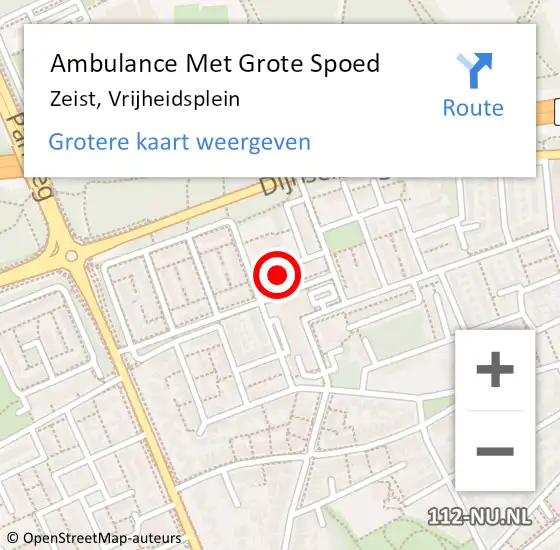Locatie op kaart van de 112 melding: Ambulance Met Grote Spoed Naar Zeist, Vrijheidsplein op 7 september 2018 21:04