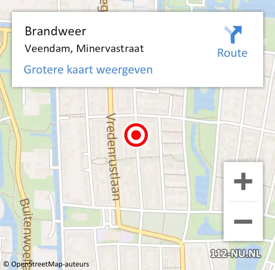 Locatie op kaart van de 112 melding: Brandweer Veendam, Minervastraat op 7 september 2018 21:09