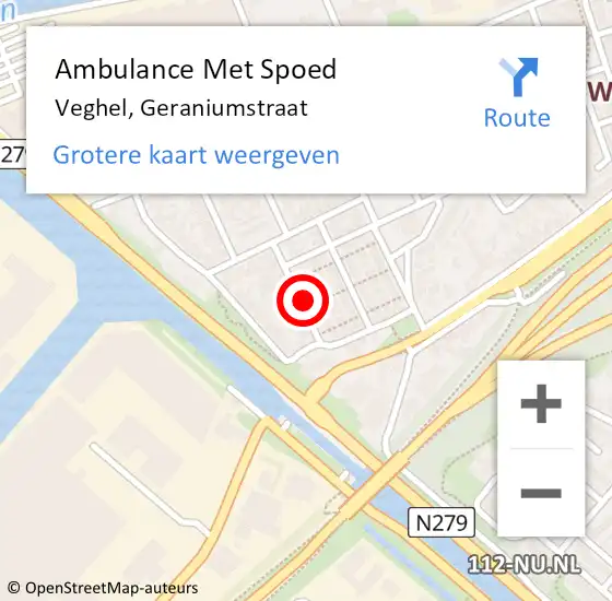 Locatie op kaart van de 112 melding: Ambulance Met Spoed Naar Veghel, Geraniumstraat op 7 september 2018 21:16