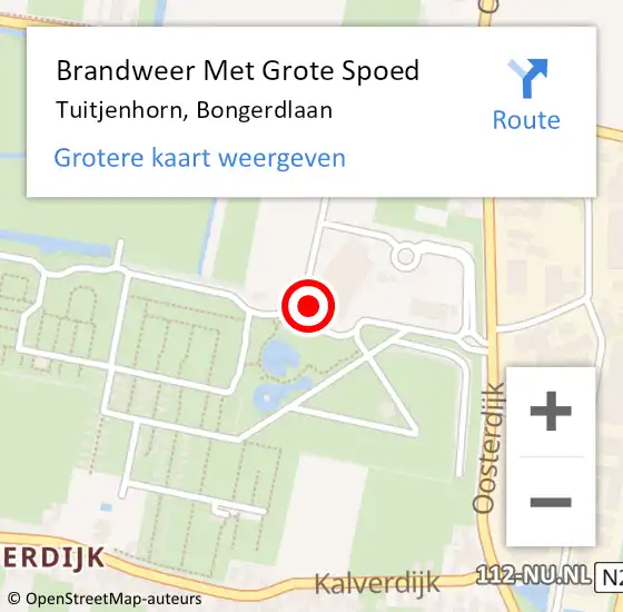 Locatie op kaart van de 112 melding: Brandweer Met Grote Spoed Naar Tuitjenhorn, Bongerdlaan op 8 maart 2014 12:49