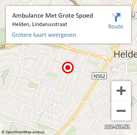 Locatie op kaart van de 112 melding: Ambulance Met Grote Spoed Naar Helden, Lindanusstraat op 8 maart 2014 12:49