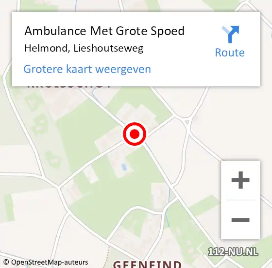 Locatie op kaart van de 112 melding: Ambulance Met Grote Spoed Naar Helmond, Lieshoutseweg op 7 september 2018 22:38