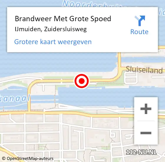 Locatie op kaart van de 112 melding: Brandweer Met Grote Spoed Naar IJmuiden, Zuidersluisweg op 7 september 2018 22:42