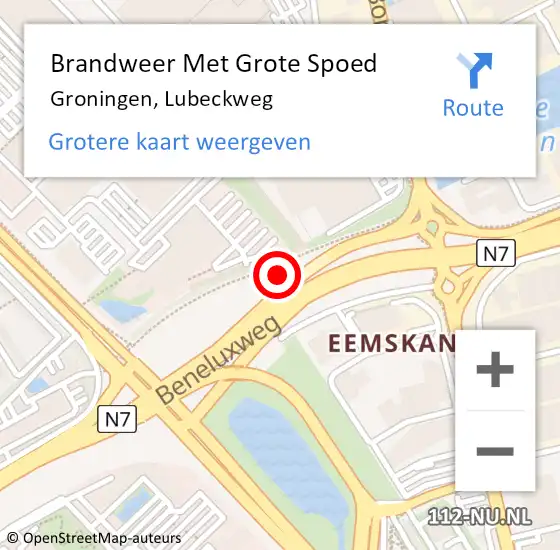 Locatie op kaart van de 112 melding: Brandweer Met Grote Spoed Naar Groningen, Lubeckweg op 8 september 2018 00:08