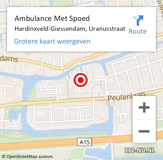 Locatie op kaart van de 112 melding: Ambulance Met Spoed Naar Hardinxveld-Giessendam, Uranusstraat op 8 september 2018 01:00