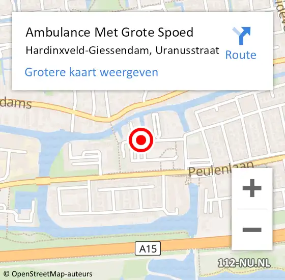 Locatie op kaart van de 112 melding: Ambulance Met Grote Spoed Naar Hardinxveld-Giessendam, Uranusstraat op 8 september 2018 01:05