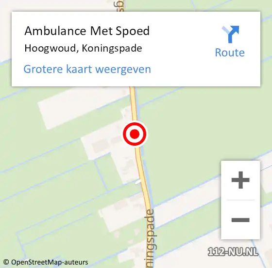 Locatie op kaart van de 112 melding: Ambulance Met Spoed Naar Hoogwoud, Koningspade op 8 september 2018 04:01