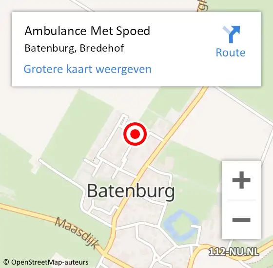Locatie op kaart van de 112 melding: Ambulance Met Spoed Naar Batenburg, Bredehof op 8 september 2018 04:56