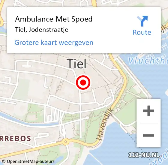 Locatie op kaart van de 112 melding: Ambulance Met Spoed Naar Tiel, Jodenstraatje op 8 september 2018 05:10