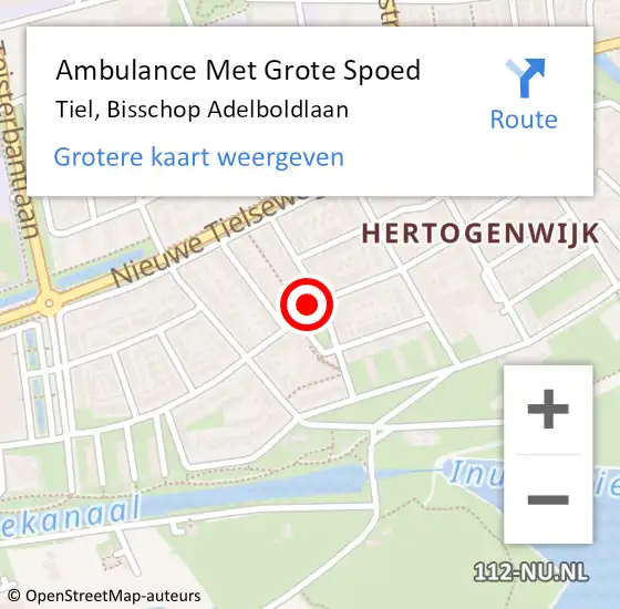 Locatie op kaart van de 112 melding: Ambulance Met Grote Spoed Naar Tiel, Bisschop Adelboldlaan op 8 september 2018 10:08