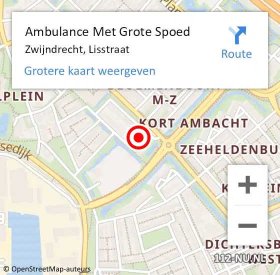 Locatie op kaart van de 112 melding: Ambulance Met Grote Spoed Naar Zwijndrecht, Lisstraat op 8 september 2018 10:41