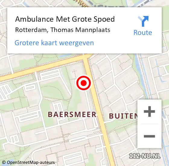 Locatie op kaart van de 112 melding: Ambulance Met Grote Spoed Naar Rotterdam, Thomas Mannplaats op 8 september 2018 11:29