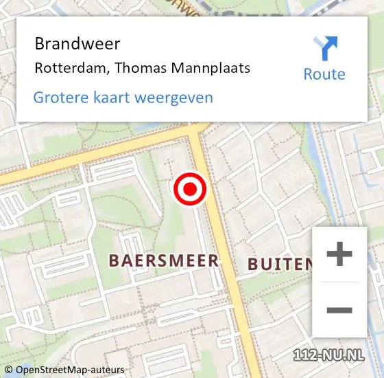 Locatie op kaart van de 112 melding: Brandweer Rotterdam, Thomas Mannplaats op 8 september 2018 11:32