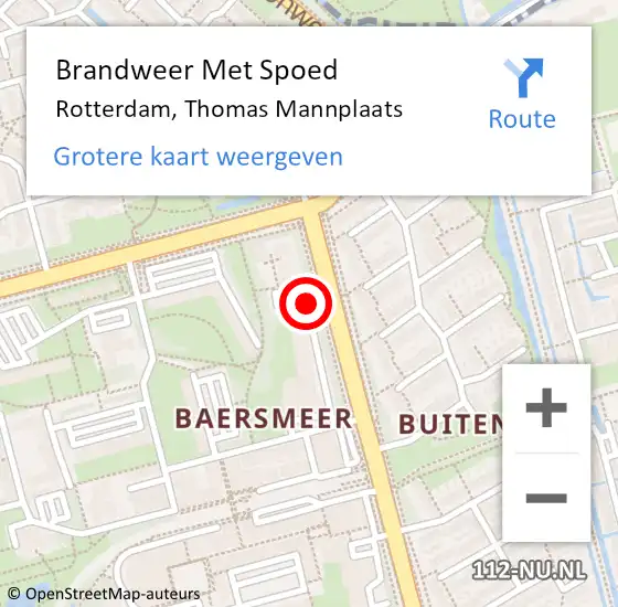 Locatie op kaart van de 112 melding: Brandweer Met Spoed Naar Rotterdam, Thomas Mannplaats op 8 september 2018 12:07