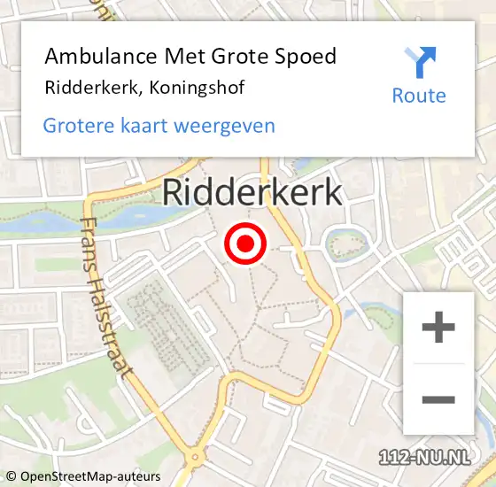 Locatie op kaart van de 112 melding: Ambulance Met Grote Spoed Naar Ridderkerk, Koningshof op 8 september 2018 12:57