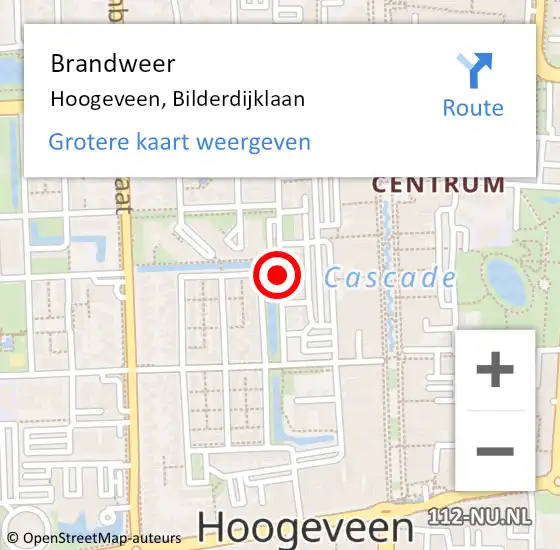 Locatie op kaart van de 112 melding: Brandweer Hoogeveen, Bilderdijklaan op 8 september 2018 13:33