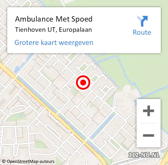 Locatie op kaart van de 112 melding: Ambulance Met Spoed Naar Tienhoven UT, Europalaan op 8 september 2018 15:07