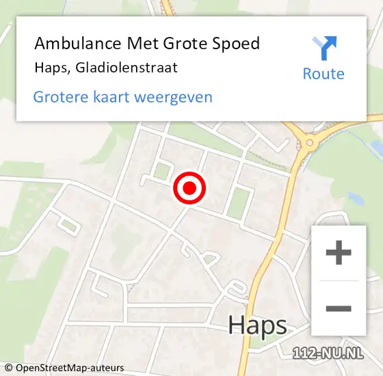 Locatie op kaart van de 112 melding: Ambulance Met Grote Spoed Naar Haps, Gladiolenstraat op 8 september 2018 15:51