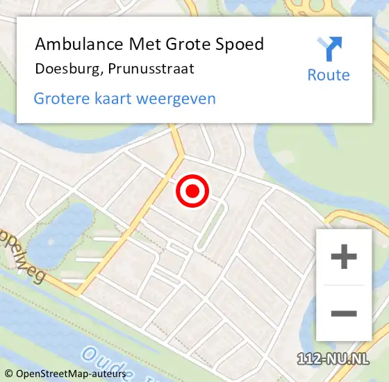 Locatie op kaart van de 112 melding: Ambulance Met Grote Spoed Naar Doesburg, Prunusstraat op 8 september 2018 16:20