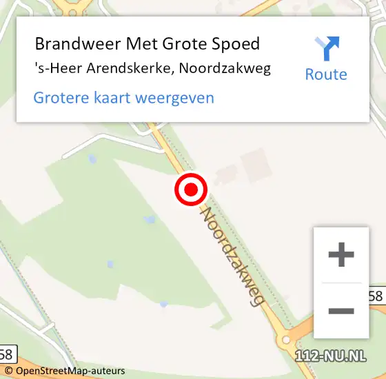 Locatie op kaart van de 112 melding: Brandweer Met Grote Spoed Naar 's-Heer Arendskerke, Noordzakweg op 8 september 2018 16:41