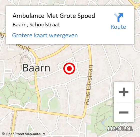 Locatie op kaart van de 112 melding: Ambulance Met Grote Spoed Naar Baarn, Schoolstraat op 8 september 2018 18:35