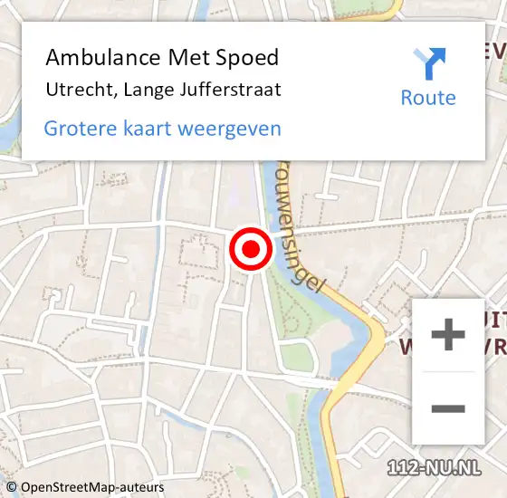 Locatie op kaart van de 112 melding: Ambulance Met Spoed Naar Utrecht, Lange Jufferstraat op 8 september 2018 20:12