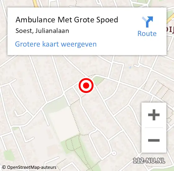 Locatie op kaart van de 112 melding: Ambulance Met Grote Spoed Naar Soest, Julianalaan op 8 september 2018 20:29