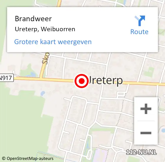 Locatie op kaart van de 112 melding: Brandweer Ureterp, Weibuorren op 8 september 2018 21:23