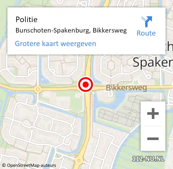 Locatie op kaart van de 112 melding: Politie Bunschoten-Spakenburg, Bikkersweg op 9 september 2018 00:00