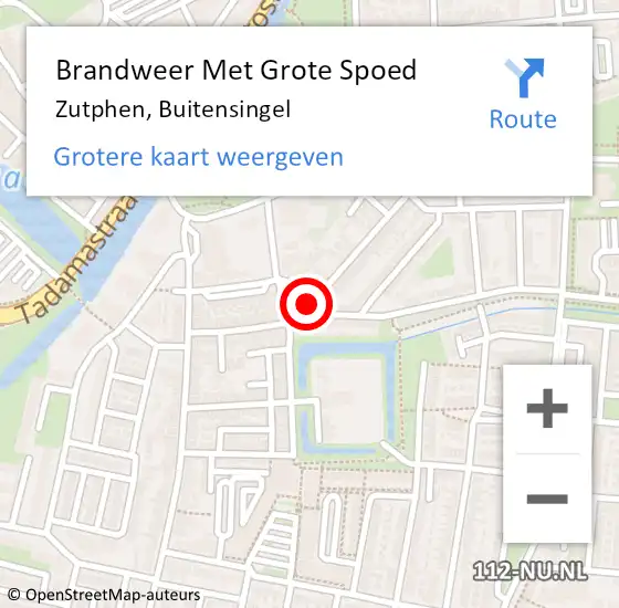 Locatie op kaart van de 112 melding: Brandweer Met Grote Spoed Naar Zutphen, Buitensingel op 9 september 2018 00:06