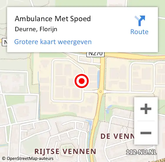 Locatie op kaart van de 112 melding: Ambulance Met Spoed Naar Deurne, Florijn op 9 september 2018 01:32