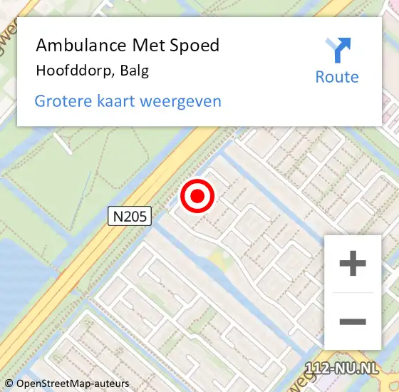 Locatie op kaart van de 112 melding: Ambulance Met Spoed Naar Hoofddorp, Balg op 9 september 2018 02:10