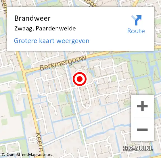 Locatie op kaart van de 112 melding: Brandweer Zwaag, Paardenweide op 9 september 2018 03:24