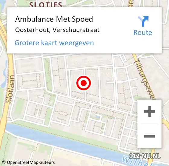 Locatie op kaart van de 112 melding: Ambulance Met Spoed Naar Oosterhout, Verschuurstraat op 9 september 2018 03:29