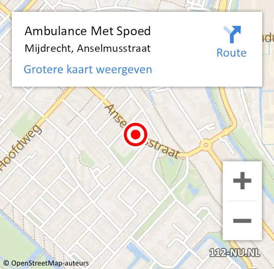 Locatie op kaart van de 112 melding: Ambulance Met Spoed Naar Mijdrecht, Anselmusstraat op 9 september 2018 04:06