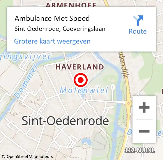 Locatie op kaart van de 112 melding: Ambulance Met Spoed Naar Sint Oedenrode, Coeveringslaan op 9 september 2018 05:49