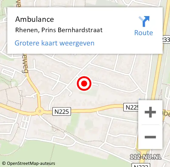 Locatie op kaart van de 112 melding: Ambulance Rhenen, Prins Bernhardstraat op 9 september 2018 06:14