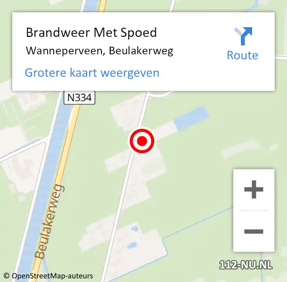 Locatie op kaart van de 112 melding: Brandweer Met Spoed Naar Wanneperveen, Beulakerweg op 9 september 2018 09:14