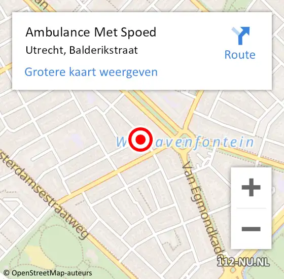 Locatie op kaart van de 112 melding: Ambulance Met Spoed Naar Utrecht, Balderikstraat op 9 september 2018 10:32