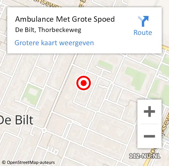 Locatie op kaart van de 112 melding: Ambulance Met Grote Spoed Naar De Bilt, Thorbeckeweg op 9 september 2018 10:33