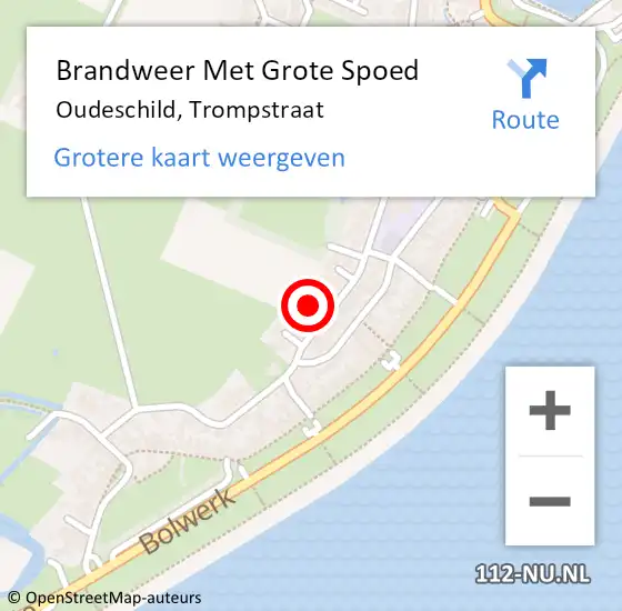 Locatie op kaart van de 112 melding: Brandweer Met Grote Spoed Naar Oudeschild, Trompstraat op 9 september 2018 10:50