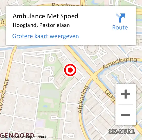 Locatie op kaart van de 112 melding: Ambulance Met Spoed Naar Hoogland, Pastorielaan op 9 september 2018 11:13