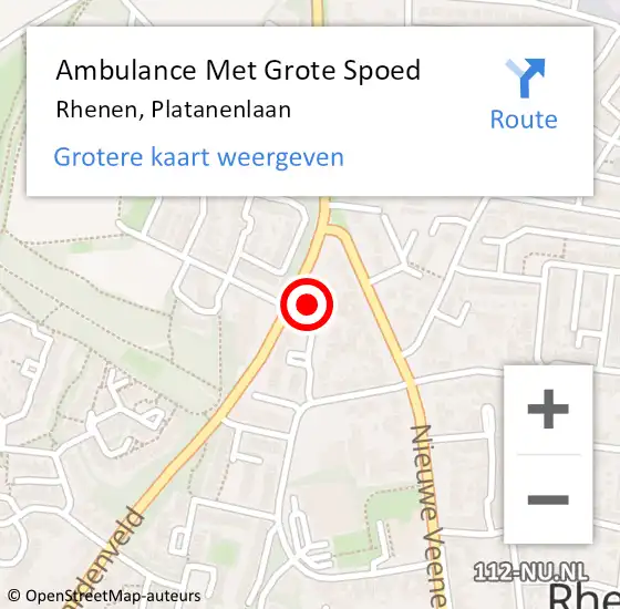 Locatie op kaart van de 112 melding: Ambulance Met Grote Spoed Naar Rhenen, Platanenlaan op 9 september 2018 11:49