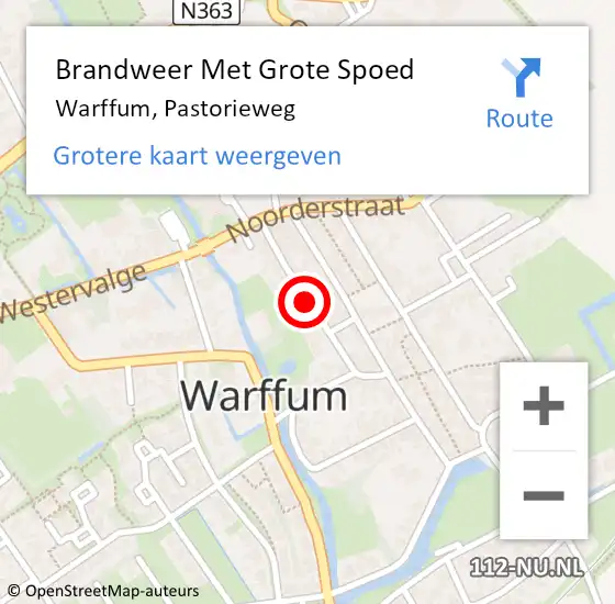 Locatie op kaart van de 112 melding: Brandweer Met Grote Spoed Naar Warffum, Pastorieweg op 9 september 2018 11:58